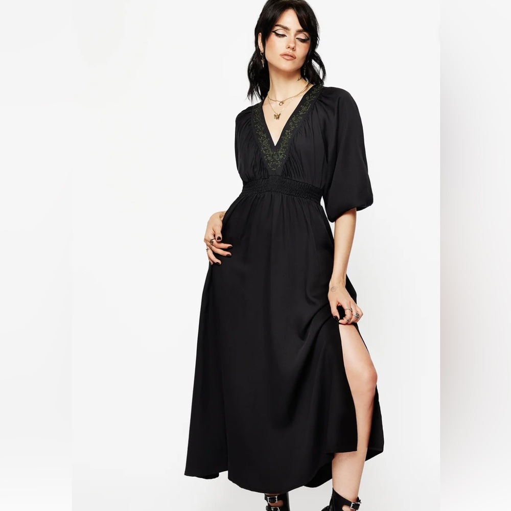 Disturbia Veil Floral Embroidered Batwing Black Long Sleeve Dress